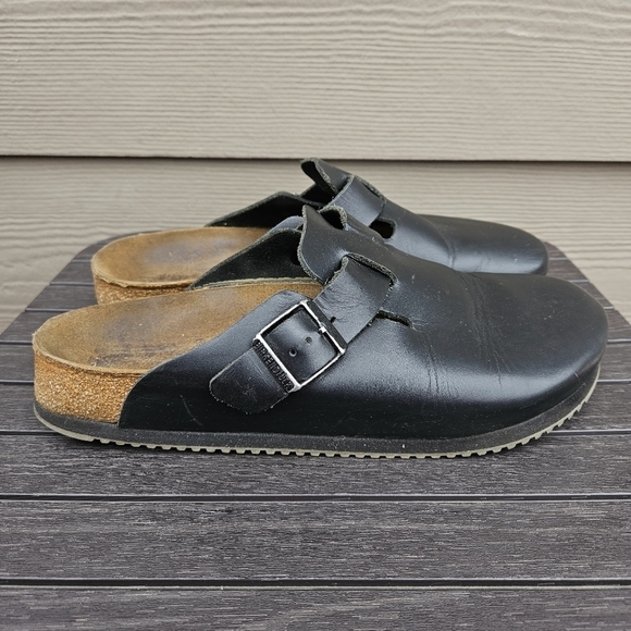 Birkenstock Boston Oiled Leather Black Slip On Clogs Supergrip Shoes 42 L11 M9 - Picture 1 of 16